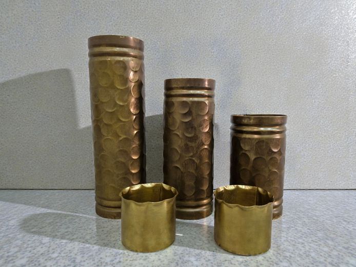 Vintage Hammered Brass Cylinder Vases