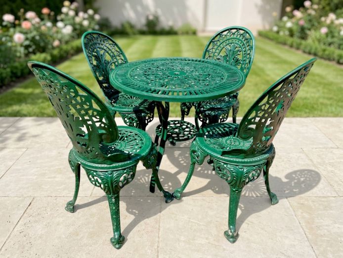 Vintage Cast Aluminium 5-Piece Garden Patio Set (Table & 4 Chairs)