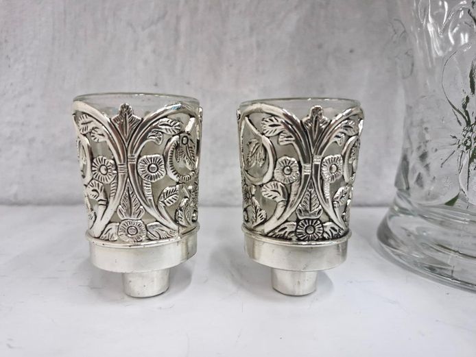 Pair of Silver Plated Floral Filigree & Glass Peg Votive Holders