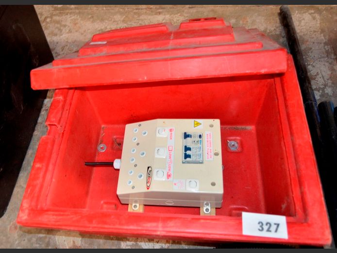 DB BOX INSIDE RED PLASTIC CRATE, 42 x 23 x 55cm