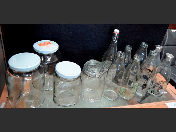 STORAGE JARS, MILK BOTTLES, etc