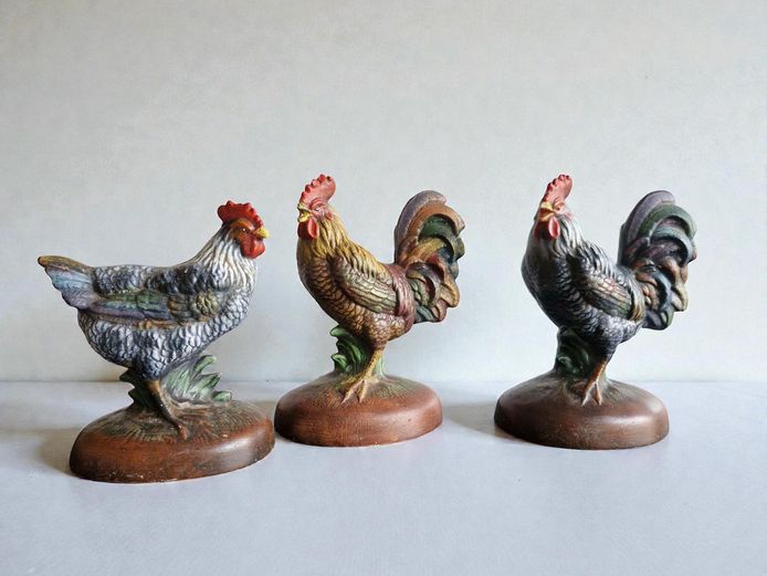 Vintage Hand-Painted Ceramic Roosters