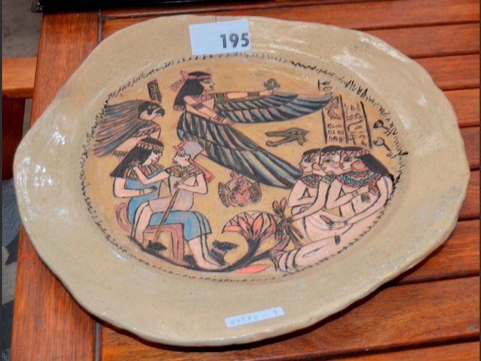 CLAY EGYPTIAN DECORATED BOWL, 46cm Diameter
