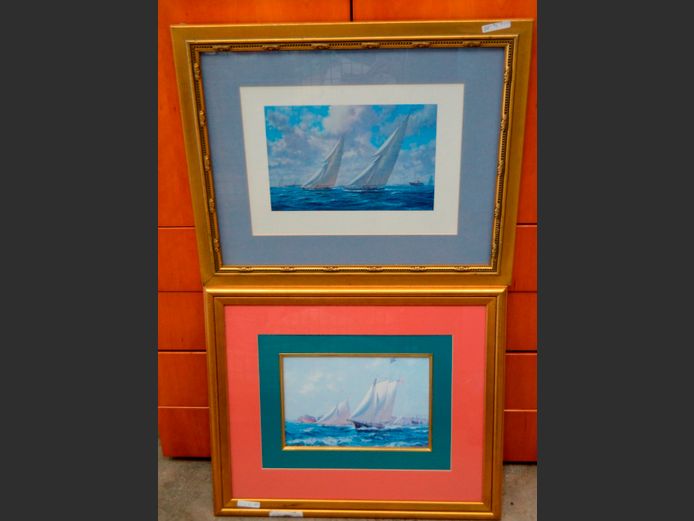 LOT: 2 x GILT FRAMED YACHT PRINTS, 29 x 20cm