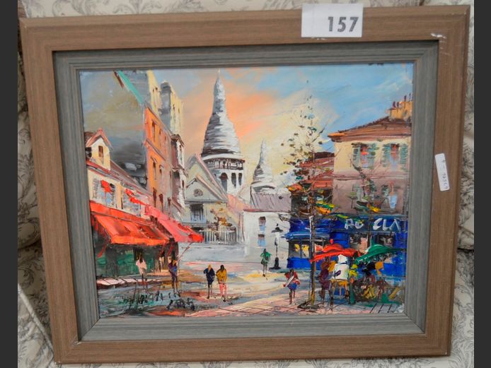 FRAMED & SIGNED OIL ON CANVAS "STREET SCENE", 40 x 32cm