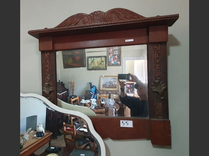 OAK FRAMED & BEVELLED MANTLE MIRROR, 85 x 11 x 79cm