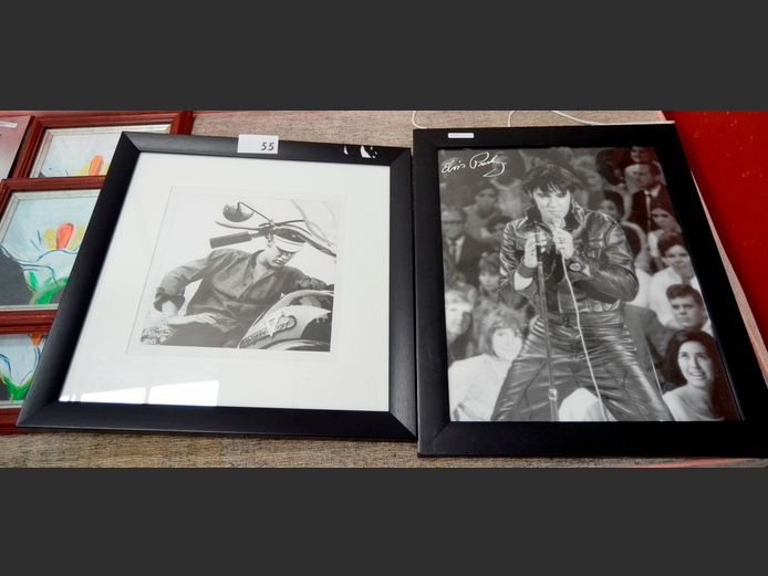 LOT OF 2: FRAMED BLACK & WHITE PHOTOGRAPHIC PRINTS "ELVIS PRESLEY", 27 x 27cm & 49 x 39cm