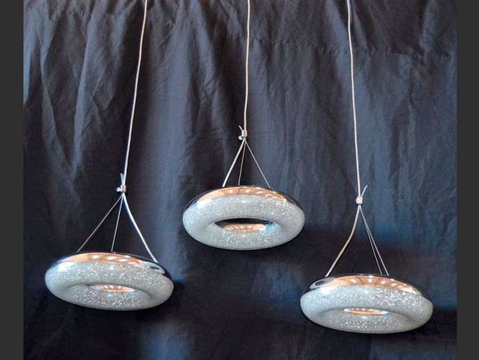 UNUSUAL 3-LIGHT GLASS & "SILVERED" CEILING LIGHT