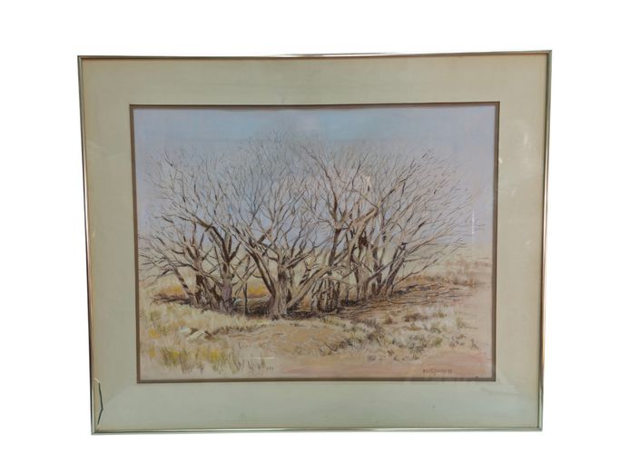 Marc Poisson Signed Winter Landscape Pastel Drawing