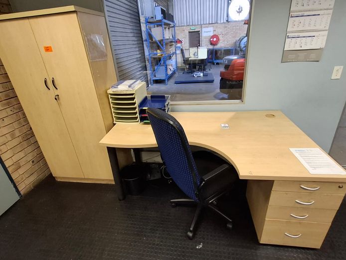 Desk, chair, cabinet, filing systems