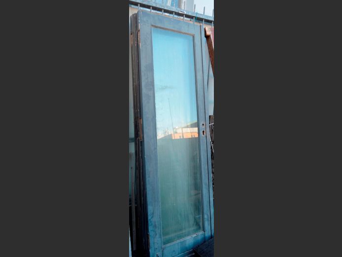 PAIR GREY PAINTED MERANTI FRENCH DOORS, 201 x 60cm