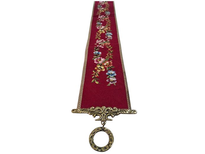 Victorian-Era Needlepoint Bell Pull with Brass Hardware
