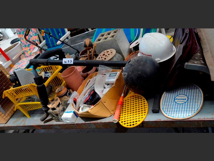 CYCLE CARRIER, BOWLING BALL, POTTERY VASES, etc