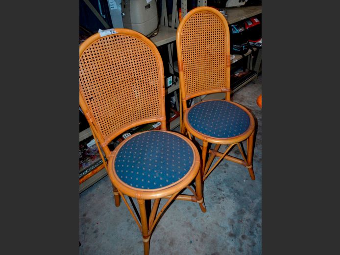 SET OF 2 CANE & RATTAN ARMCHAIRS [Small hole to rattan on 1 chair]