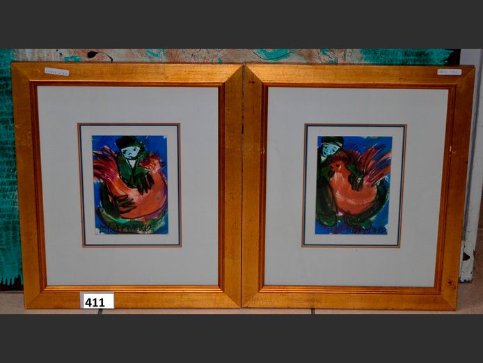 PAIR GILT FRAMED PASTELS "BOY & GIRL" SIGNED W BARNARD, 21 x 15cm
