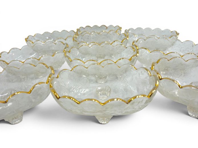 Set of 10 Vintage Scalloped Glass Bowls with Gilt Edging
