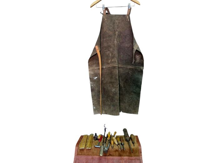 Leather Forge Apron & Collection of Vintage Tools