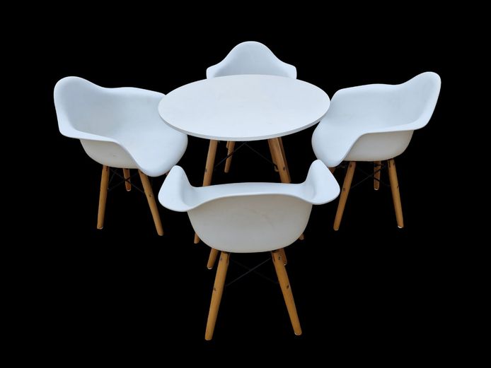 Kids Size Mid-Century Modern Style Table and Four Chairs Set