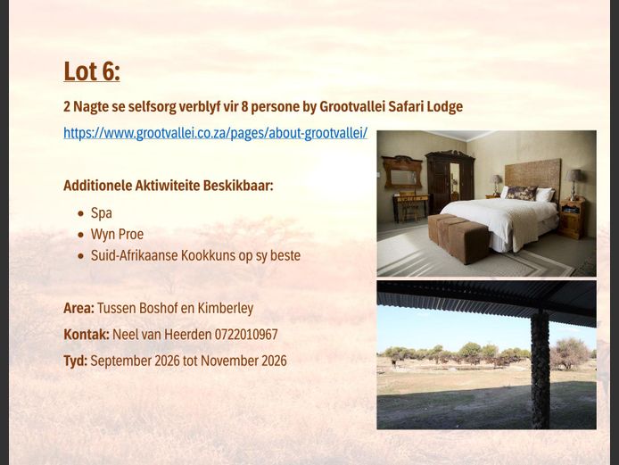 2 Nagte se selfsorg verblyf vir 8 persone by Grootvallei Safari Lodge