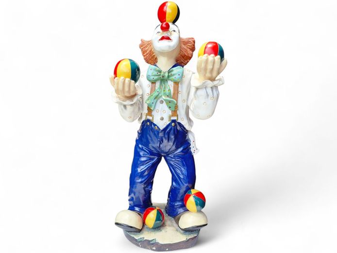 Large Resin Clown Figurine Balancing Multiple Balls