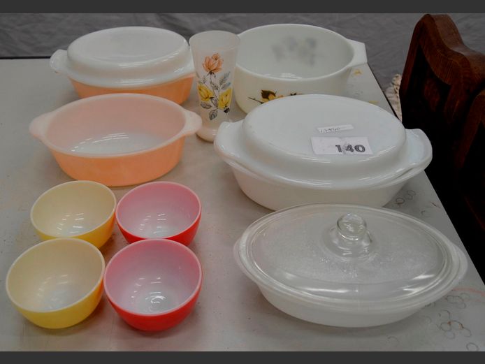 ANCHOR HOCKING FIREKING VINTAGE LUSTREWARE CASSEROLES, BOWLS, etc