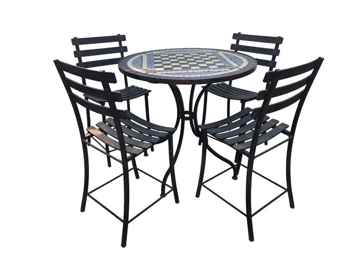 Mosaic Chess Top Bistro Set with Four Chairs
