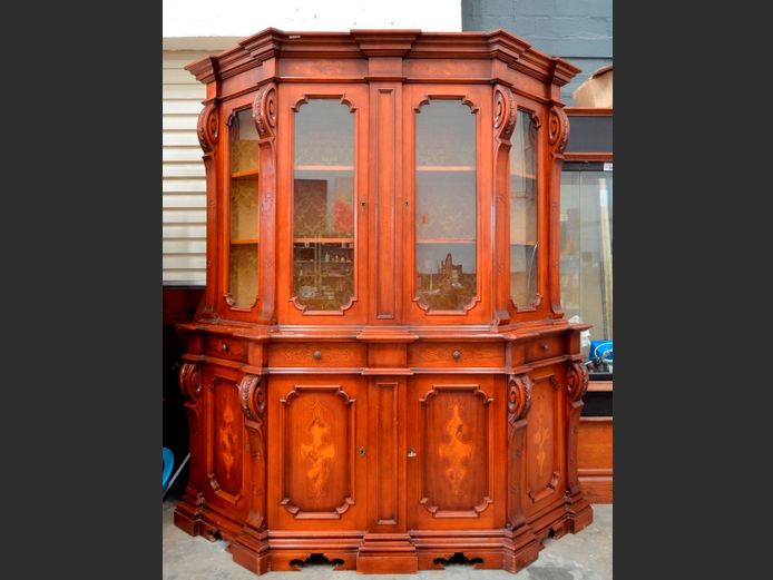 MAHOGANY DISPLAY CABINET, 200 x 60 x 225cm [1 glass cracked]