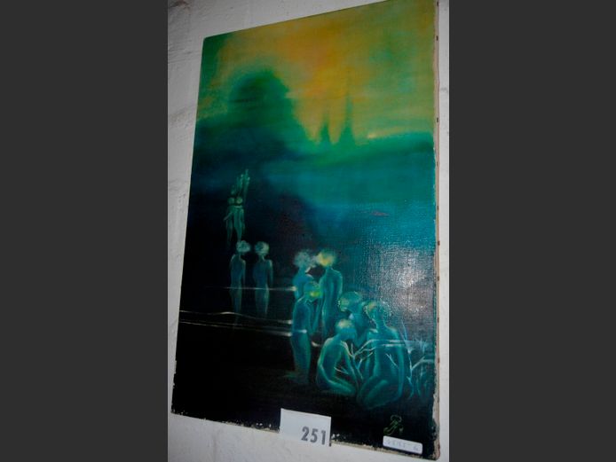 UNFRAMED OIL ON CANVAS "FIGURES" SIGNED PIA KNIEP, 61 x 38cm