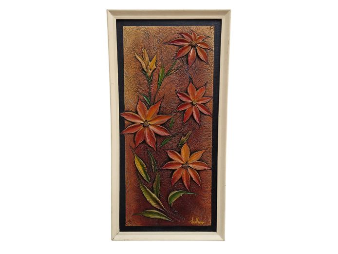 Mid-Century Chris Meyer Impasto Floral Relief Mixed Media Wall Art