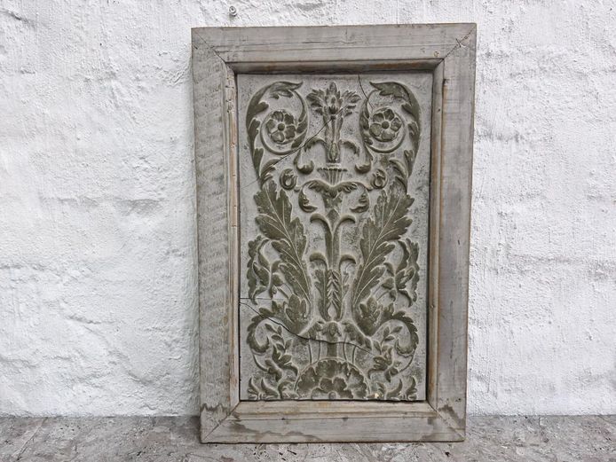 Antique Style Carved Wood Wall Panel, Distressed Frame