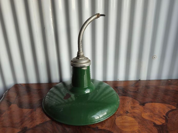 Large Vintage Green Enamel Industrial Light