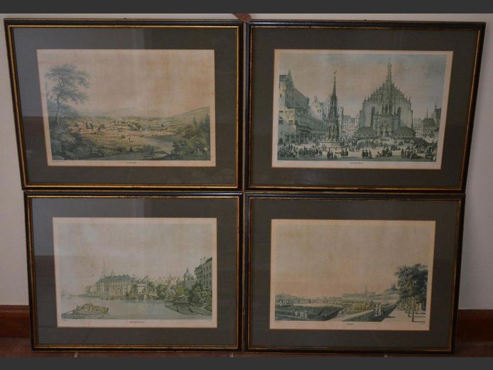 SET OF 4 ANTIQUE GERMAN LITHOGRAPHS, 33 x 22cm