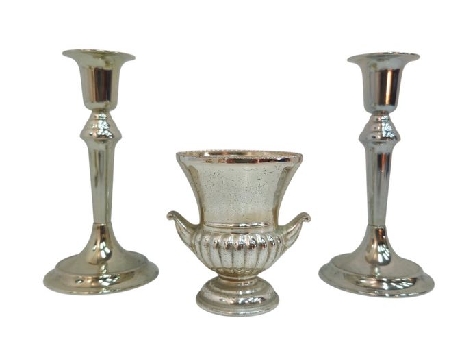 EPNS Silver-Plated Candlesticks and Small Urn Planter Set