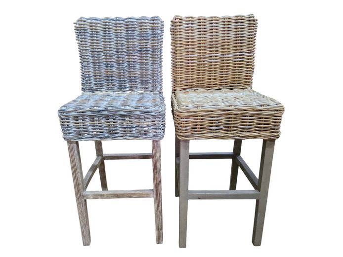 Pair of Woven Wicker High-Back Bar Stools