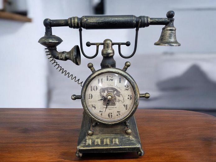 Telephone-Style Desk Clock in Lightweight Distressed Metal Finish
