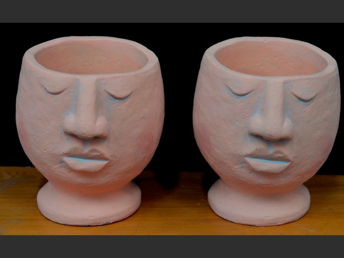PAIR TERRACOTTA "FACE" PLANTER, 14 x 12.5 x 13.5cm