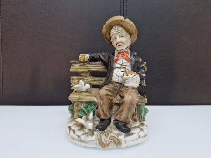 Ceramic Figurine - Old Man on Bench with Birds