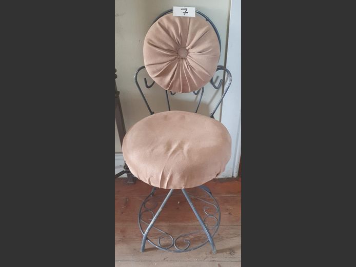 VINTAGE METAL & UPHOLSTERED DRESSING TABLE CHAIR, 75cm High