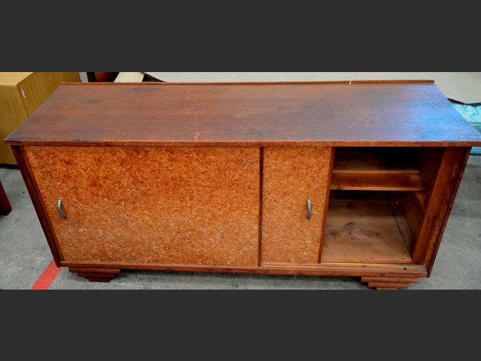 TEAK SLIDING DOOR CABINET, 160 x 47 x 77cm [In need of restoration]