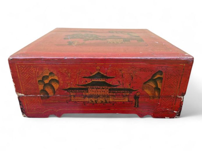 19th Century Chinese Lacquer Box with Traditional Art