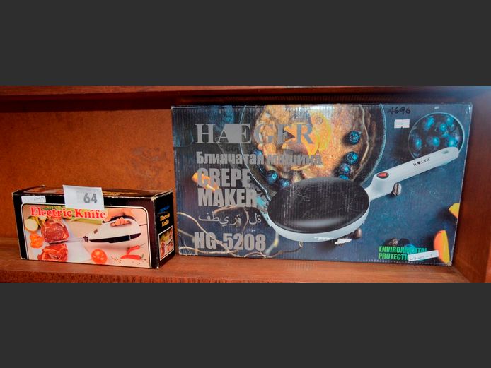 HAEGAR CREPE MAKER & AN ELECTRIC CARVING KNIFE [Switch on, untested further]