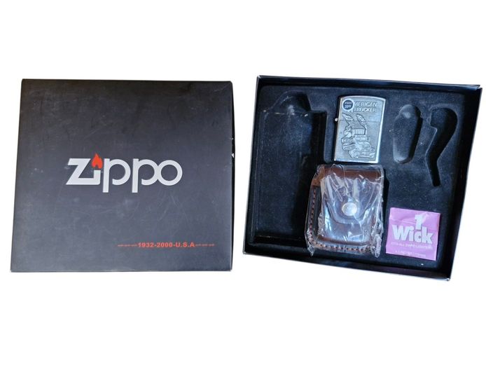 Tobacciana Zippo Lighter "American Trucker" & Leather Pouch