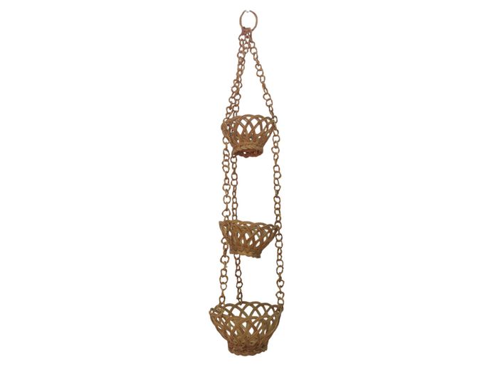 Vintage Three-Tier Wicker Hanging Plant Basket