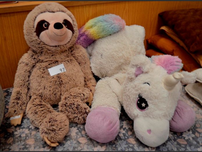 OVERSIZED STUFFED TOY SLOTH & UNICORN [Unicorn needs some stitching & a clean]
