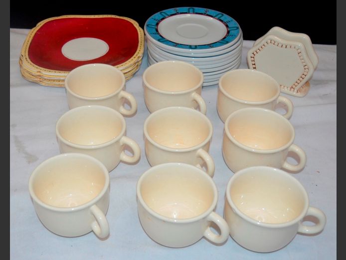 TIFFANY BOUTIQUE MUGS, SERVIETTE HOLDER, ARZBERG SAUCERS, etc