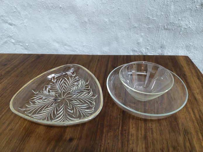 Vintage Clear Glass Bowls and Cut-Glass Dish Trio Set