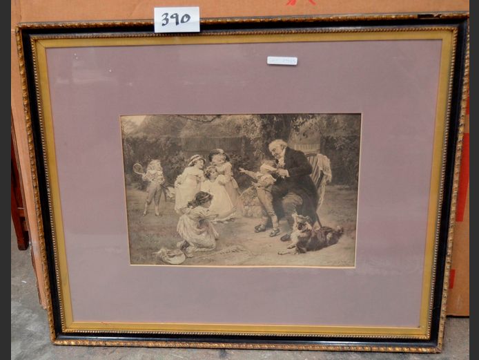 FRAMED PRINT "CHILDREN PLAYING", PICTURE FRAMES, etc, 39 x 27cm