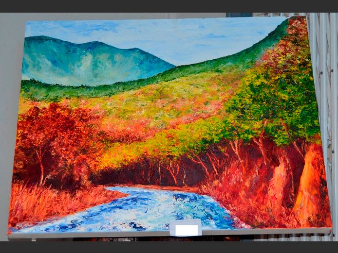 UNFRAMED OIL ON CANVAS "RIVER SCENE", 71 x 55cm