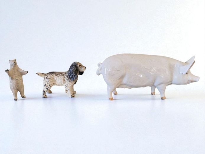 Vintage Beswick Pig Figurine, Cast Iron Spaniel & Lead Polar Bear