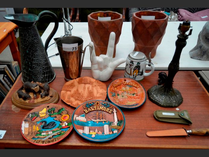 HUTSCHENREUTER TANKARD, COPPER PITCHER, COLLECTABLE PLATES, etc